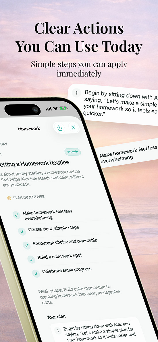 BrightParent Today screen with floating support themes